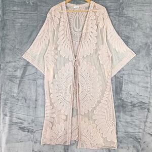 Womens Kimono Small Floral Sheer Lace Duster Boho Hippie Cottage Vacation Beachy